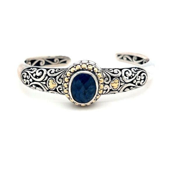 Jewelry - 18k Gold/925 Silver Lapis Lazuli Open Cuff